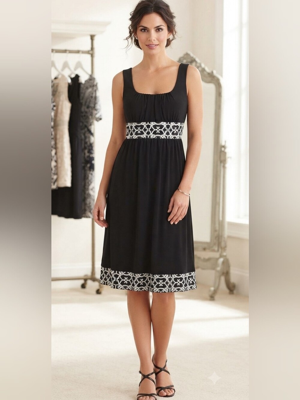 Enchanté Black Empire Waist Fit & Flare Mini Dress Small Medium NWOT